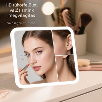 Sminktükör nagyítással és forgó funkcióval, asztali sminktükör ABS kerettel és ezüst tükörrel, háromszín töltés, logó nyomtatható