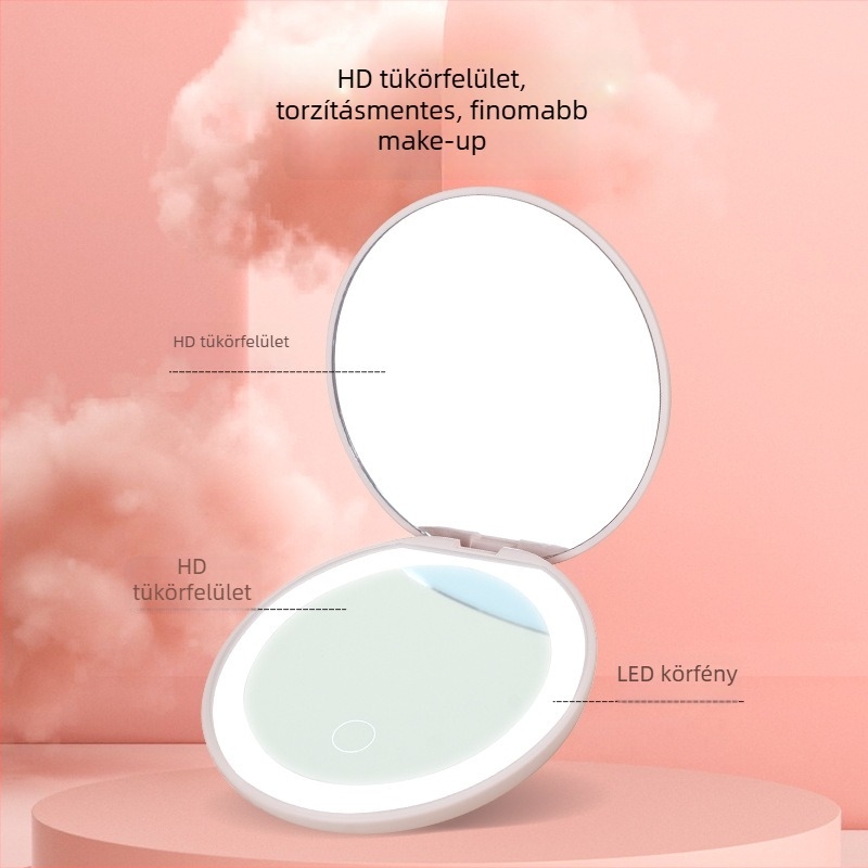 LED sminktükör, dupla oldalú, nagyítással, logó testreszabás elérhető