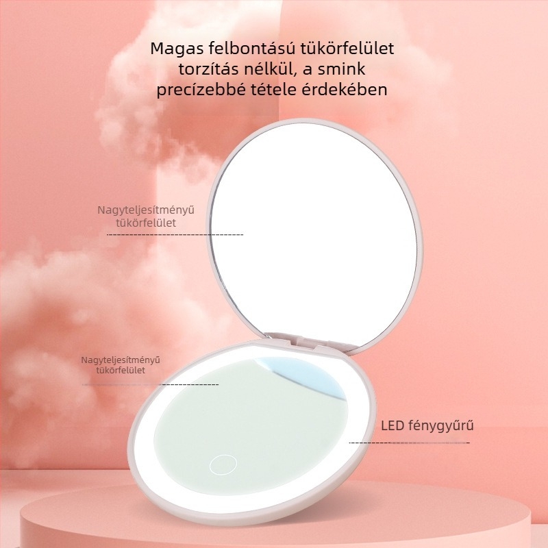 LED sminktükör, dupla oldalú, nagyítással, logó testreszabás elérhető