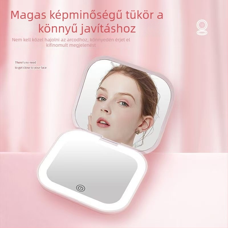 LED sminktükör, dupla oldalú, nagyítással, logó testreszabás elérhető