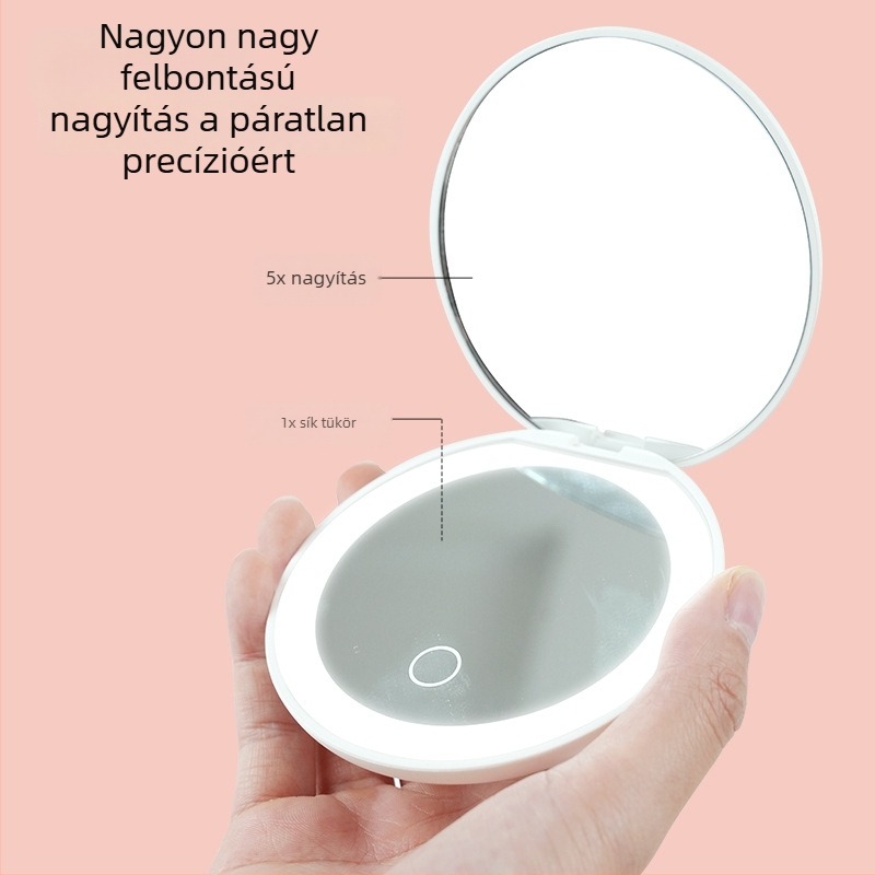 LED sminktükör, dupla oldalú, nagyítással, logó testreszabás elérhető