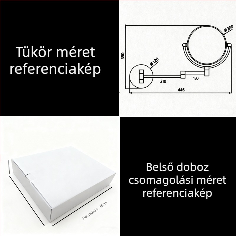 8 hüvelykes világított fürdőszobai tükör nagyítással, dupla oldalú, összecsukható sminktükör