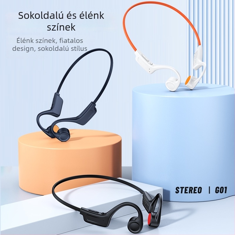 Csontvezetésű Bluetooth fejhallgató, kétoldali sztereó, Bluetooth 5.0, hatótávolság akár 10 m, üzemidő 4–8 óra