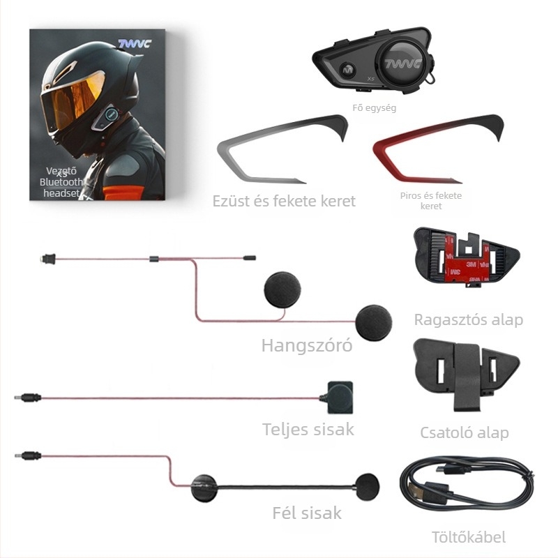 Motorkerékpár sisak Bluetooth headset, vezeték nélküli dupla interkom, több márkával összekapcsolható, kültéri sportokhoz