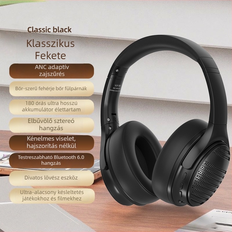 Fejre szerelhető Bluetooth headset, Bluetooth 6.0, 10 m hatótáv, 8+ óra üzemidő, sztereó, IPX-4