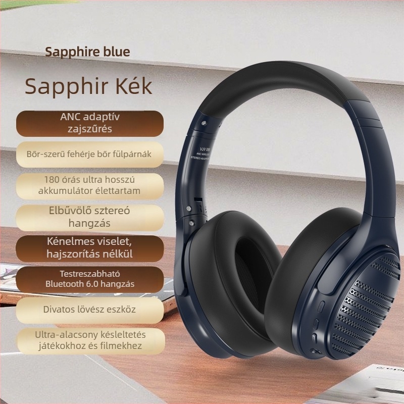 Fejre szerelhető Bluetooth headset, Bluetooth 6.0, 10 m hatótáv, 8+ óra üzemidő, sztereó, IPX-4