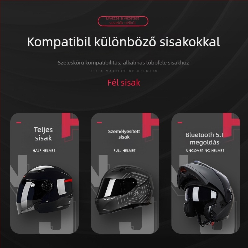 MT02 motorkerékpár sisak Bluetooth fejhallgató beépített mikrofonnal, kihangosítással, navigációval és zenével (Bluetooth 5.0; nyak körüli hordozás; sztereó; hívásfunkció; zene lejátszás)