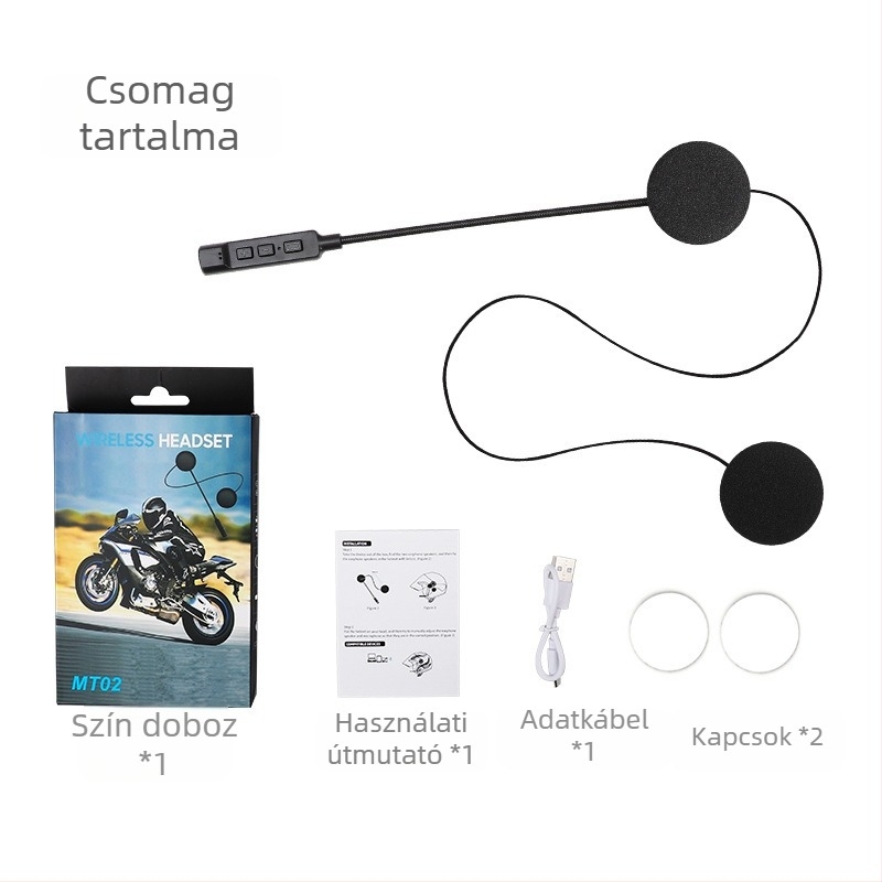 MT02 motorkerékpár sisak Bluetooth fejhallgató beépített mikrofonnal, kihangosítással, navigációval és zenével (Bluetooth 5.0; nyak körüli hordozás; sztereó; hívásfunkció; zene lejátszás)