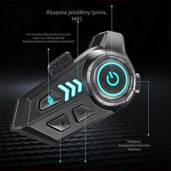 X10C Bluetooth sisakhoz fülhallgató – Vízálló, Zajcsökkentés, Bluetooth 6.0, 400 mAh akkumulátor, Hosszú üzemidő, Fül fölötti viselés, Érintés + gombos vezérlés