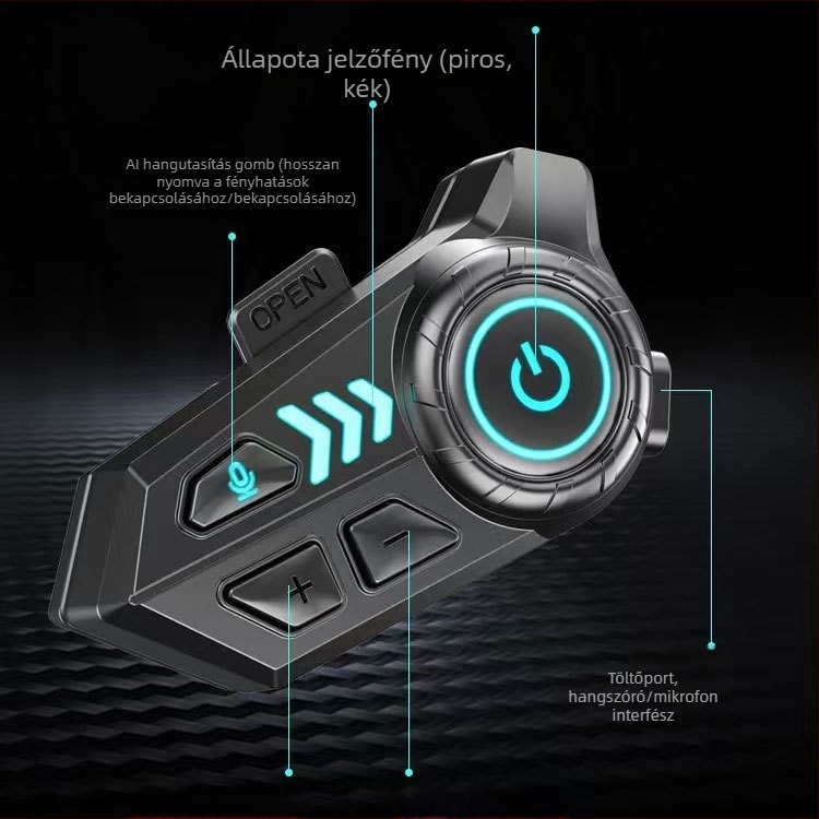 X10C Bluetooth sisakhoz fülhallgató – Vízálló, Zajcsökkentés, Bluetooth 6.0, 400 mAh akkumulátor, Hosszú üzemidő, Fül fölötti viselés, Érintés + gombos vezérlés