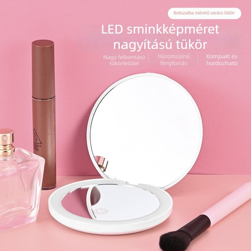 Összecsukható sminktükör, 2x nagyítás, kétoldalas, hordozható mini