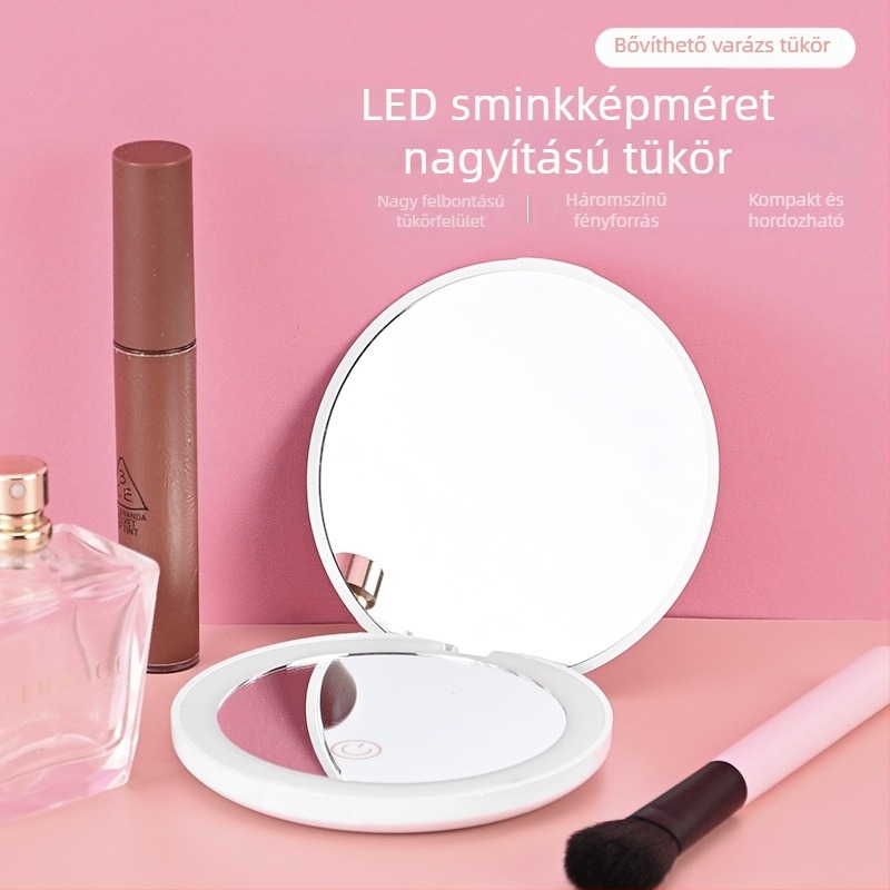 Összecsukható sminktükör, 2x nagyítás, kétoldalas, hordozható mini