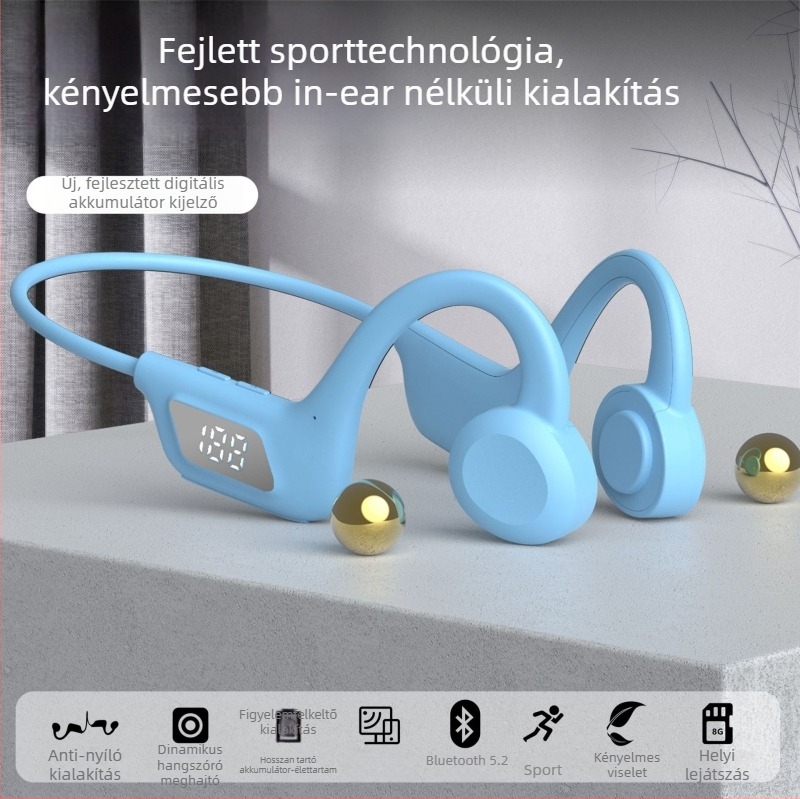 Csontvezetéses Bluetooth headset nyakba rögzítve, kártyahely, digitális kijelző, Bluetooth 5.0
