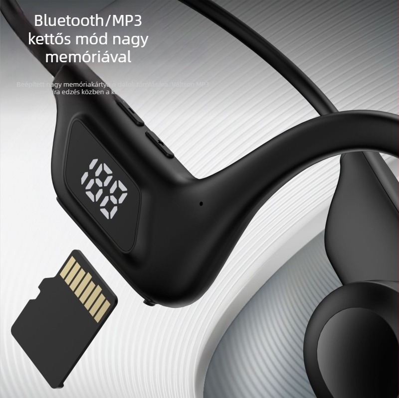 Csontvezetéses Bluetooth headset nyakba rögzítve, kártyahely, digitális kijelző, Bluetooth 5.0