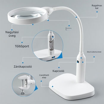 Asztali csipeszes nagyító LED-del telefonjavításhoz, 40x/100x nagyítás, állvánnyal