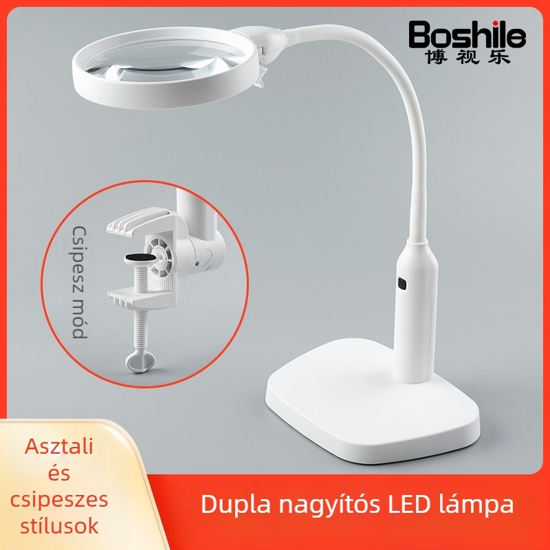 Asztali csipeszes nagyító LED-del telefonjavításhoz, 40x/100x nagyítás, állvánnyal