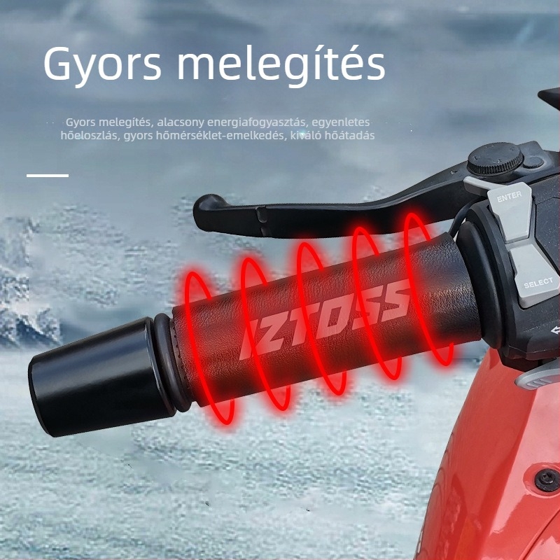 IZTOSS USB fűtött motorkerékpár-kormányfogó, állítható hőmérséklet; modell MP10913; kompatibilis motorkerékpárokkal, elektromos robogókkal és kerékpárokkal