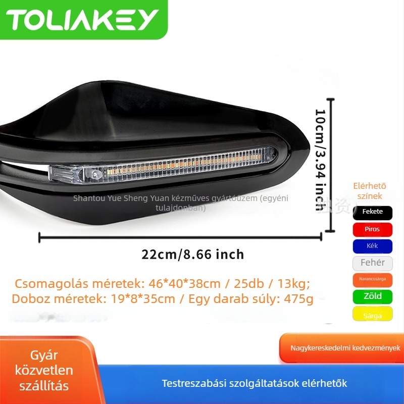 TOLIAKEY motorkerékpár kézvédő LED-lámpával, off-road, univerzális üreges kormánycsőhöz 14 mm feletti átmérő, ütközés- és esésvédelmet nyújt