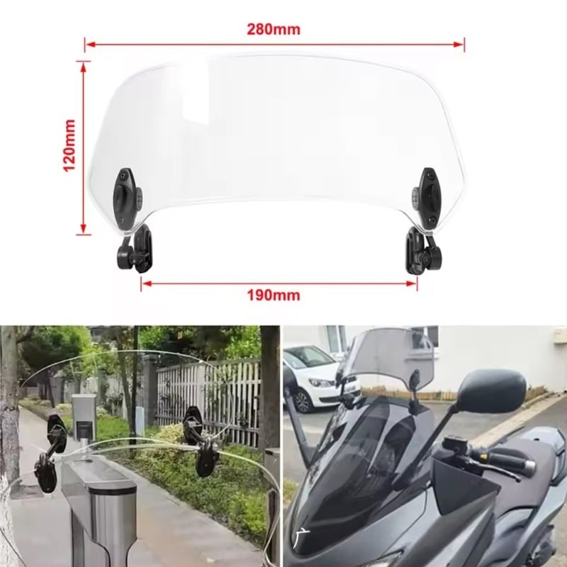 Motorkerékpár szélvédő előre magasodó, modell Mgwde01, univerzális illeszkedés, összecsukható, HD, karcálló