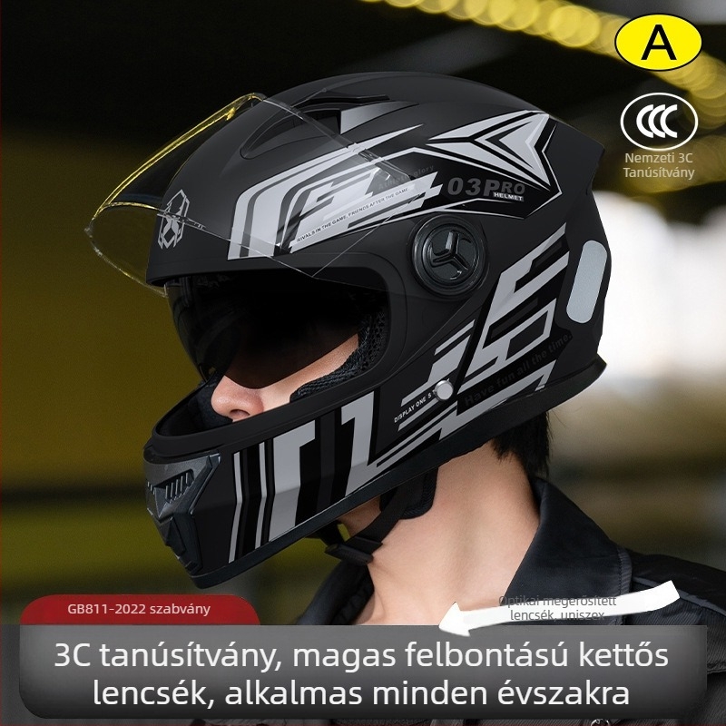 Teljes arcú motorkerékpár sisak – ABS, minden évszakhoz, felnőtteknek, GB811-2022A