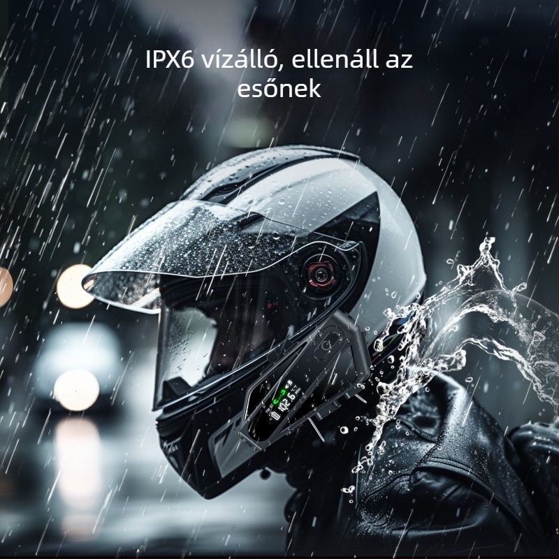 C6 motorkerékpár sisak kettős interkommal, Bluetooth fejhallgató, LCD-kijelző, zajcsökkentés, hangasszisztens — Bluetooth 5.0, vízálló és porálló, interkom akár 10 m, 40 órás üzemidő