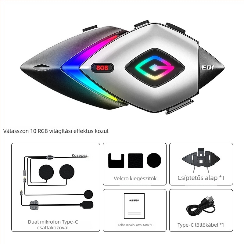 Motorkerékpár sisak Bluetooth headset – kettős interkom, 500 m hatótáv, sztereó hang, Bluetooth 6.0, 22 órás üzemidő