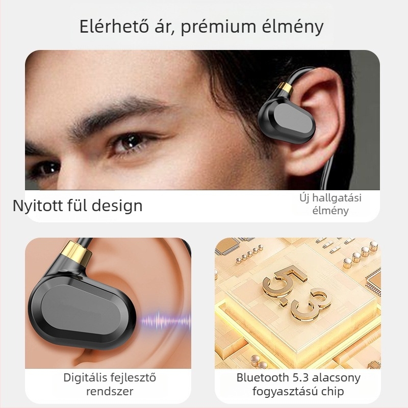 Csontvezetéses vezeték nélküli fülhallgató futáshoz, dizájn fülbe illeszkedés nélküli, Bluetooth 5.3, vízálló, üzemidő több mint 8 óra