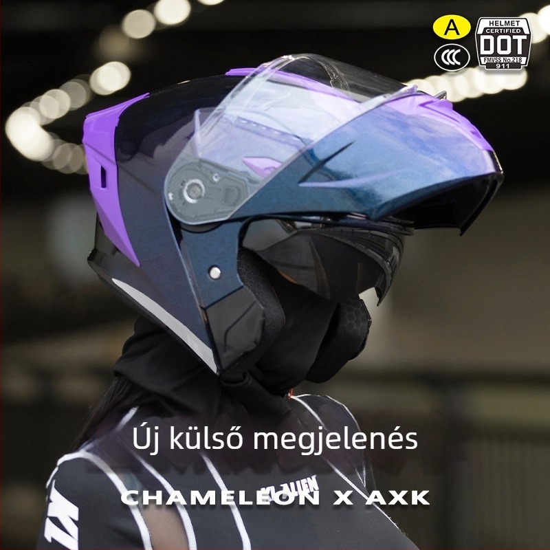 Férfiak és nők számára készült meleg, egész éves motorkerékpár fél sisak nyitott arccal és színváltó kaméleon mintával