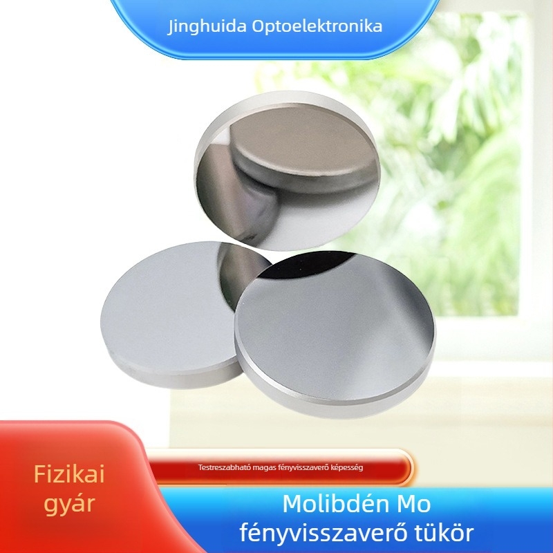 Molibdén tükör (Mo), testreszabható optikai bevonattal és reflexiós felülettel, lézergravírozáshoz, vágáshoz, hegesztéshez, jelöléshez és fúráshoz. Méretek: 19/20/25/28.1/30/50.8 mm.