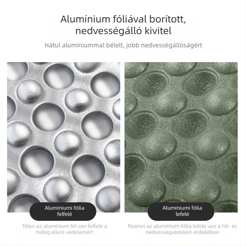 Tojásfészek alakú kemping párna — hordozható, összecsukható, nedvességálló EVA‑alumínium fóliával, egy személy számára