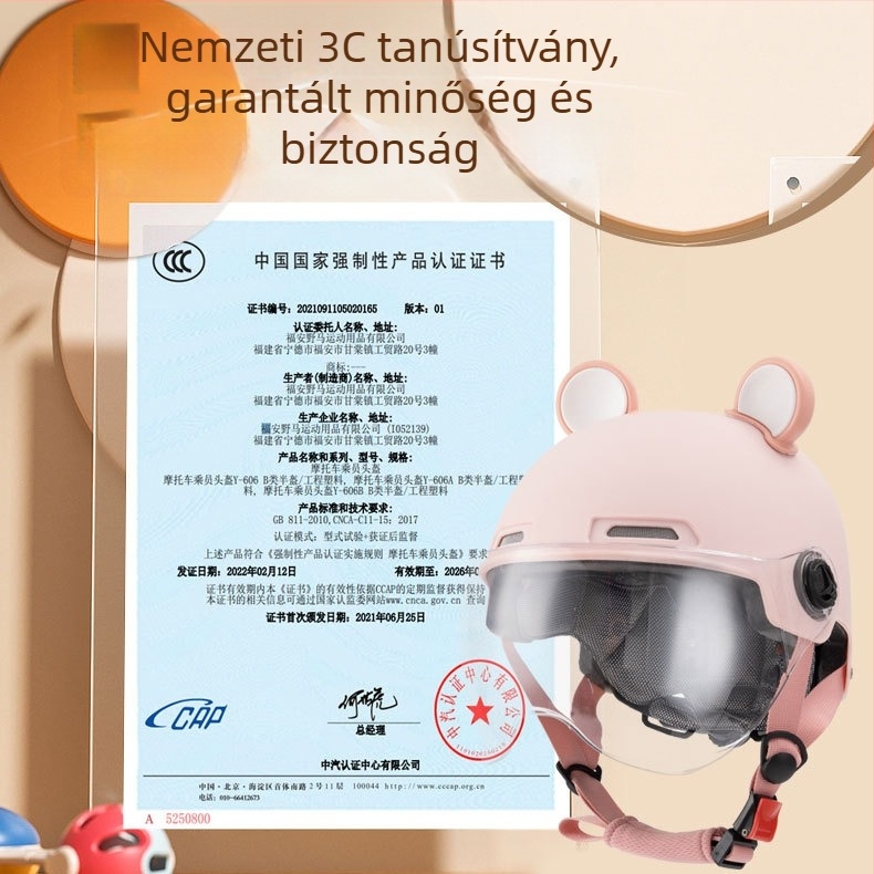 Regy elektromos járművekhez fél sisak, medvefül dizájn, ABS, 3C tanúsítvány, uniszex