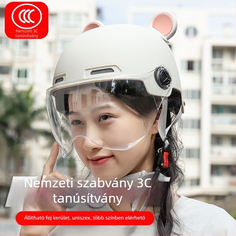 Regy elektromos járművekhez fél sisak, medvefül dizájn, ABS, 3C tanúsítvány, uniszex