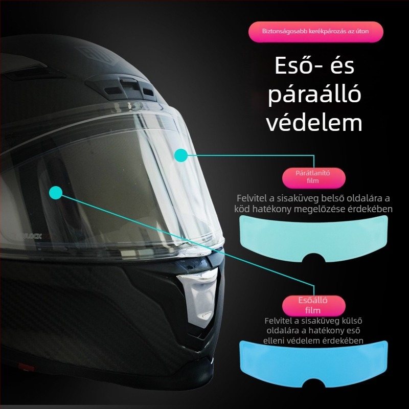 Párásodás elleni sisakfilm — univerzális sisakok motoros és elektromos járművek sisakjaihoz; hosszú távú páramentesítés, esőbiztos lencse, téli használat