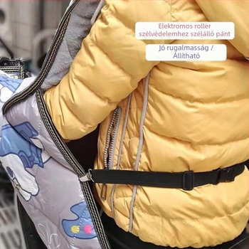 Szélvédő pléd elektromos járművekhez klipekkel és elasztikus övvel, fűtött térdvédők (Anyag: nylon anyag; Eredet: Zhejiang; Cél: motorkerékpár, elektromos jármű, akkumulátoros autó; Vízállóság: Nem)