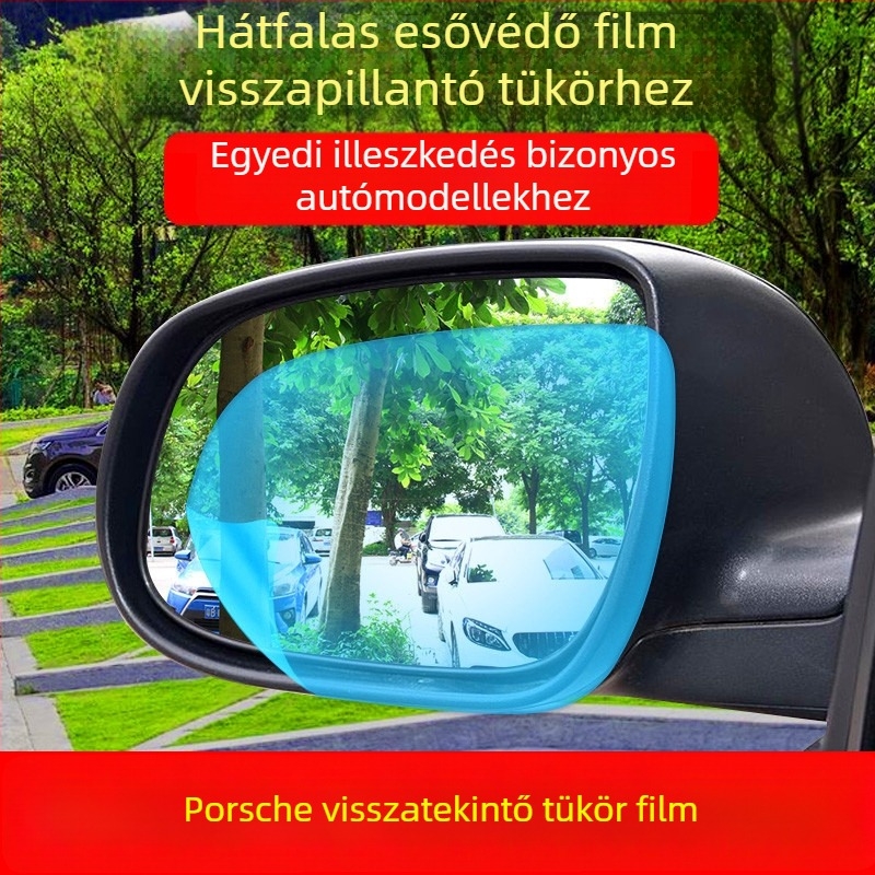 Esőálló membrán a Porsche Cayenne, Panamera, Macan hátsó tükréhez (2011–2017) – PET film, 0,13 mm vastagság, UV védelem 10%, fényáteresztés 10%, látható fény visszaverődés 99%