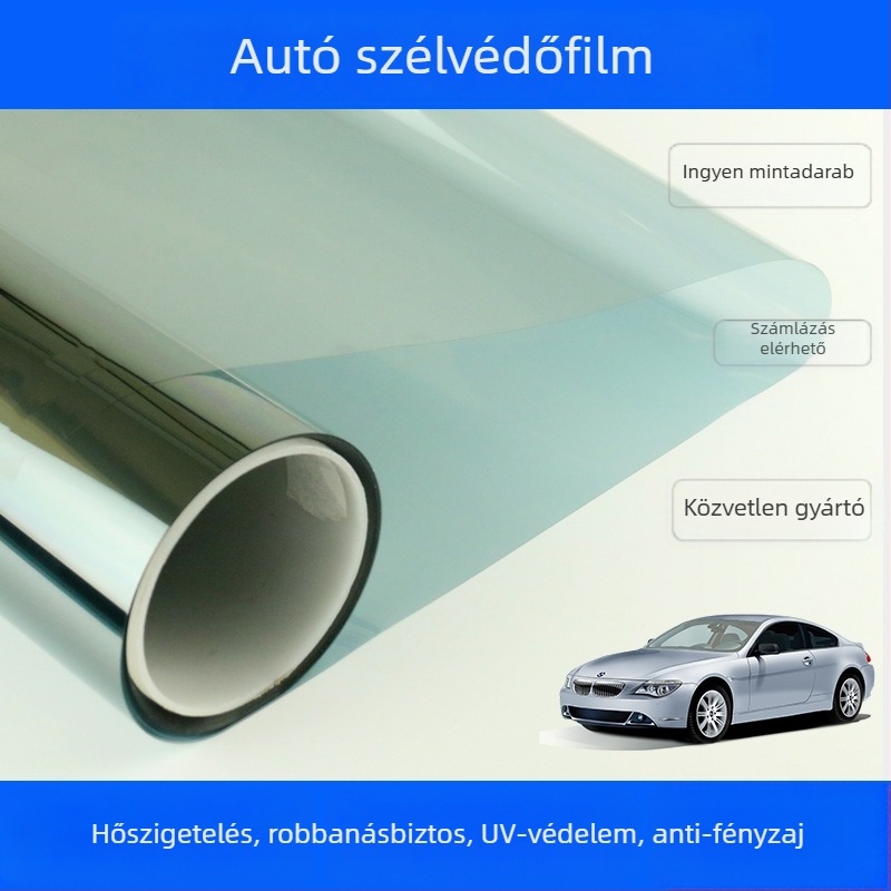 Első szélvédő izolaáló fólia luxusautókhoz, PET anyag, fényáteresztés 68%, hőszigetelés 55%, UV védelem 99%, Bunston márka