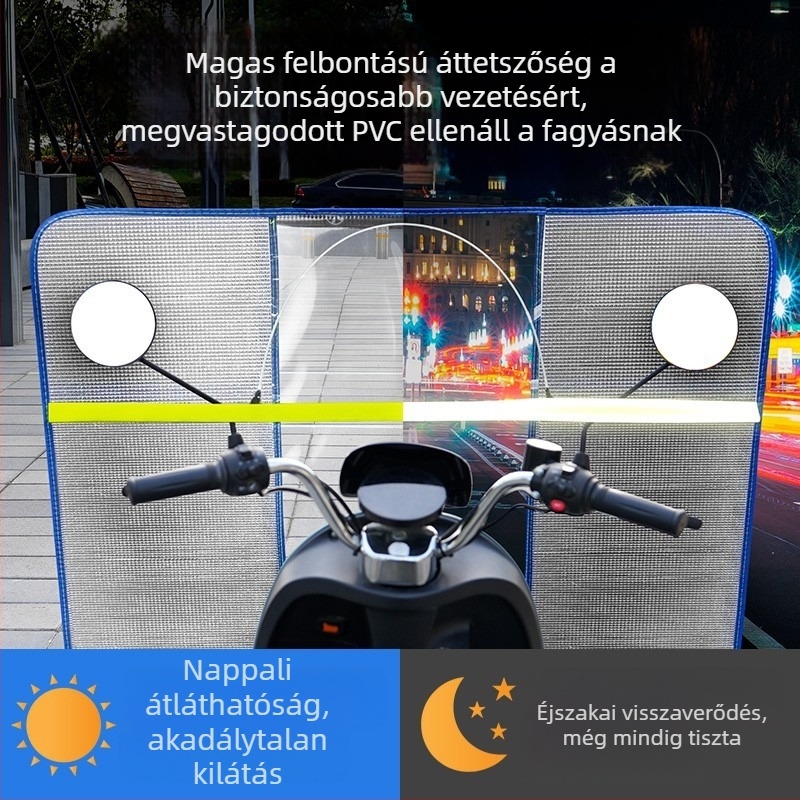 Elektromos motorkerékpár és elektromos autó előtti szélvédővédő – PVC, összecsukható, HD átlátszó pajzs