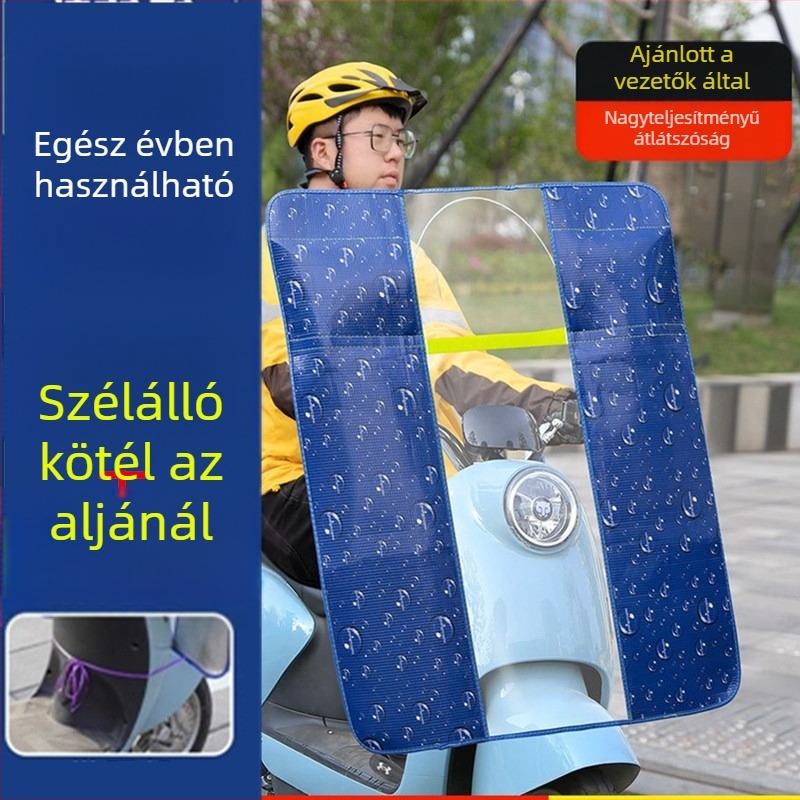 Elektromos motorkerékpár és elektromos autó előtti szélvédővédő – PVC, összecsukható, HD átlátszó pajzs