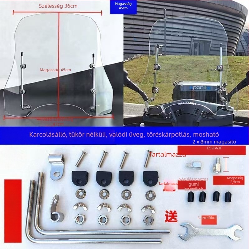 Elektromos jármű első szélvédő, átlátszó műanyag pajzs, kopásálló, logónyomtatás elérhető