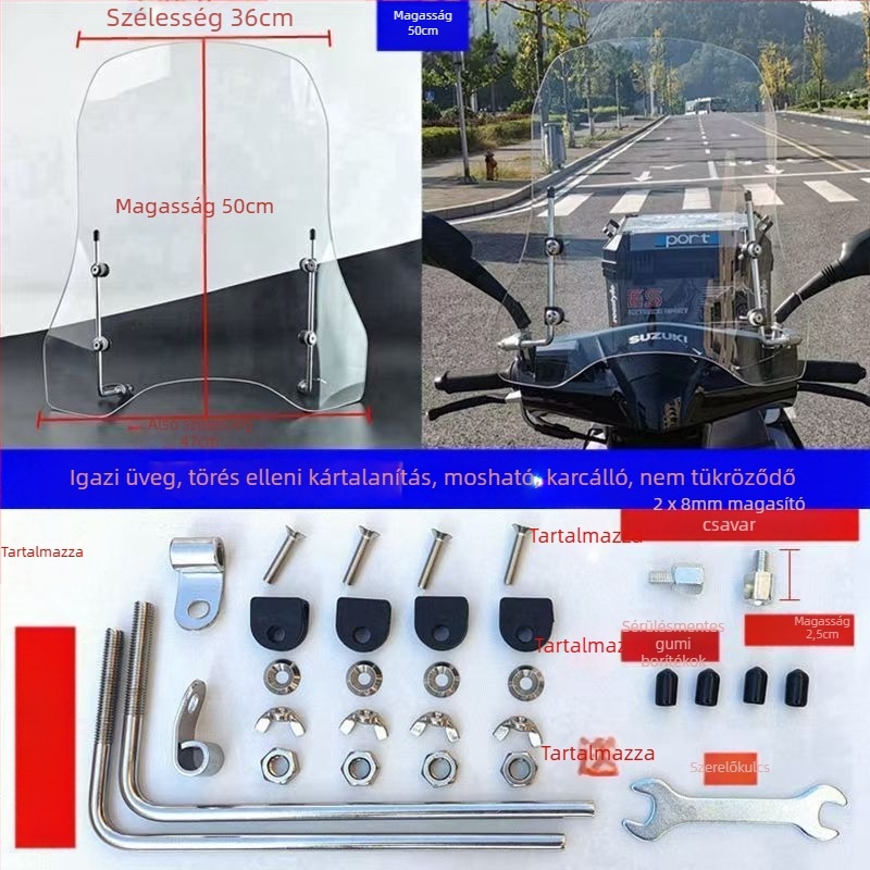 Elektromos jármű első szélvédő, átlátszó műanyag pajzs, kopásálló, logónyomtatás elérhető