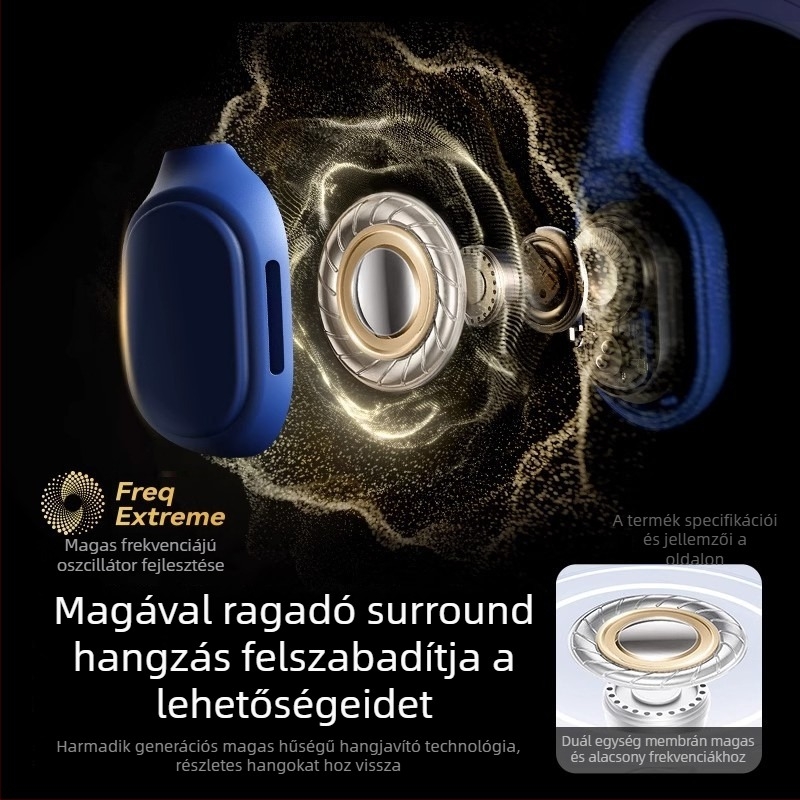 Légvezetéses Bluetooth fülhallgató beépített memóriával, Bluetooth 5.3, 10 m hatótávolság, 4–8 óra üzemidő, IPX6 vízállóság