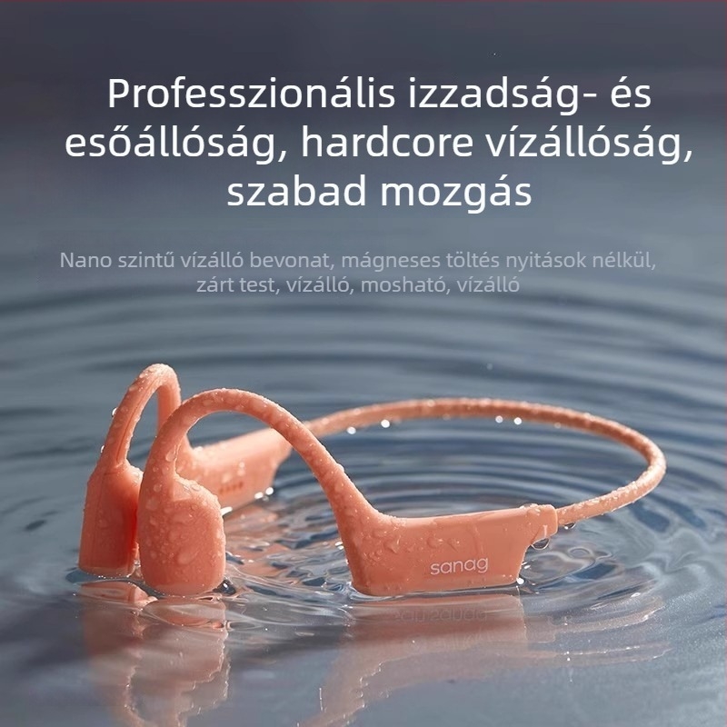 Légvezetéses Bluetooth fülhallgató beépített memóriával, Bluetooth 5.3, 10 m hatótávolság, 4–8 óra üzemidő, IPX6 vízállóság