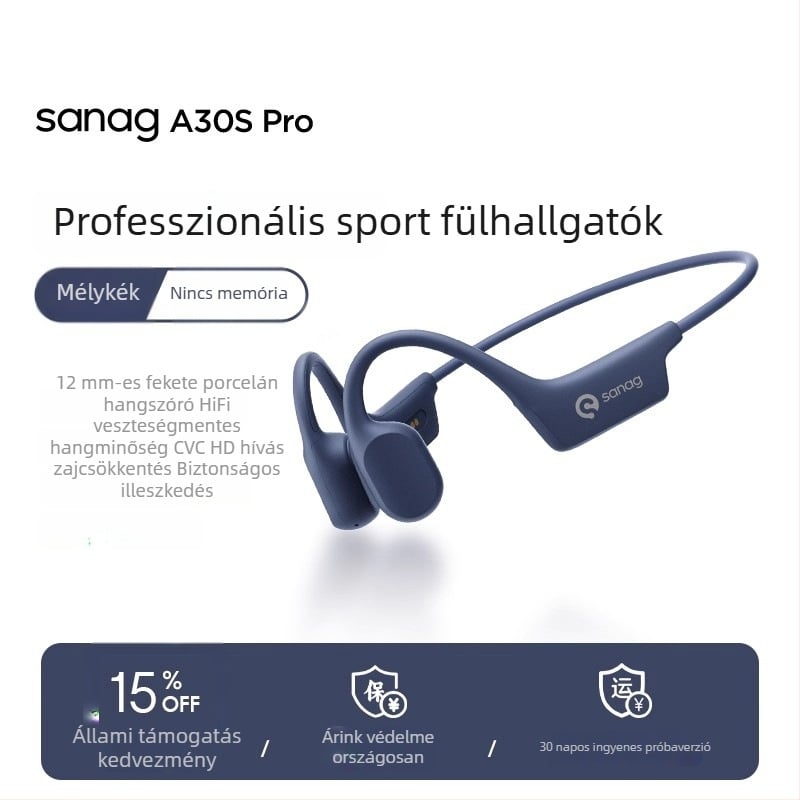 Légvezetéses Bluetooth fülhallgató beépített memóriával, Bluetooth 5.3, 10 m hatótávolság, 4–8 óra üzemidő, IPX6 vízállóság