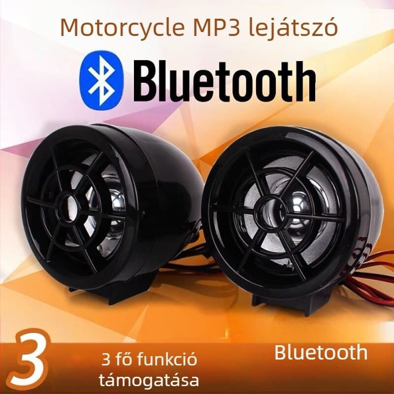 Motorkerékpár Bluetooth hangrendszer mélynyomóval, MP3-lejátszóval, FM rádióval és lopás elleni rendszerrel