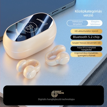 Bluetooth csontvezetéses fülhallgató, nyitott fül design, sportos clip-on, vezeték nélküli, hosszú akkumulátor üzemidő