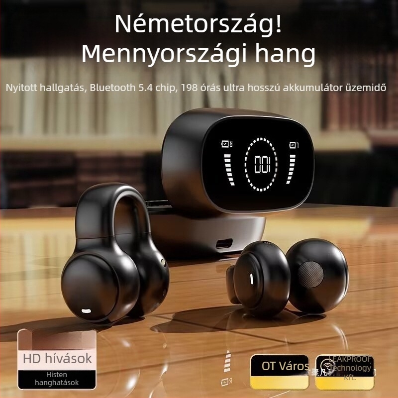 Bluetooth csontvezetéses fülhallgató, nyitott fül design, sportos clip-on, vezeték nélküli, hosszú akkumulátor üzemidő