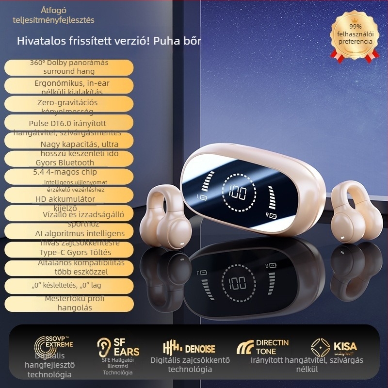 Bluetooth csontvezetéses fülhallgató, nyitott fül design, sportos clip-on, vezeték nélküli, hosszú akkumulátor üzemidő