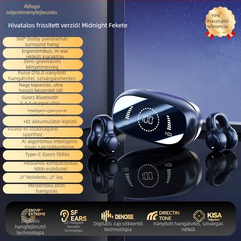 Bluetooth csontvezetéses fülhallgató, nyitott fül design, sportos clip-on, vezeték nélküli, hosszú akkumulátor üzemidő