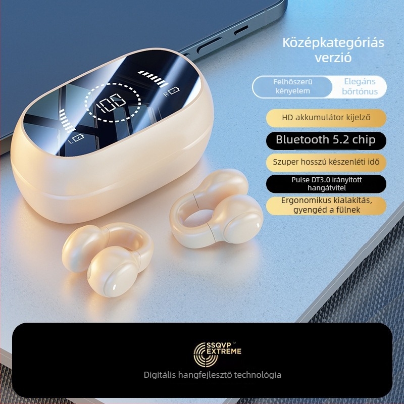 Bluetooth csontvezetéses fülhallgató, nyitott fül design, sportos clip-on, vezeték nélküli, hosszú akkumulátor üzemidő