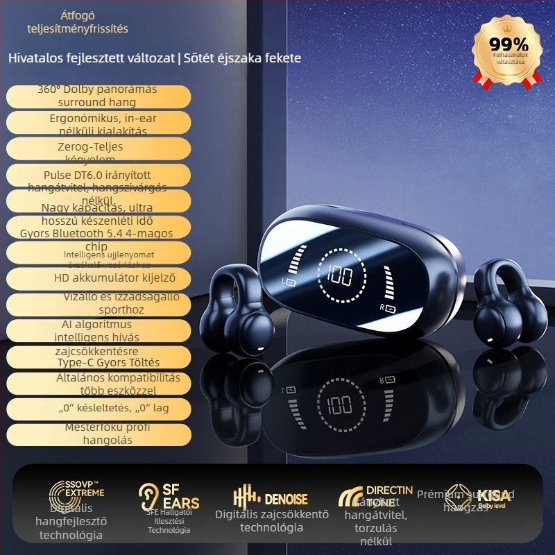 Bluetooth csontvezetéses fülhallgató, nyitott fül design, sportos clip-on, vezeték nélküli, hosszú akkumulátor üzemidő